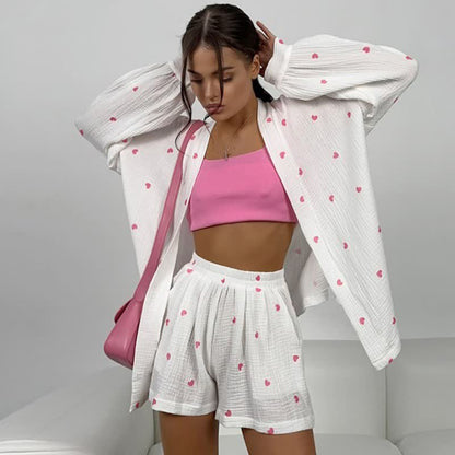 Ownkoti Cotton Heart Print Wrap Pajama Set - Pink - L - image 0