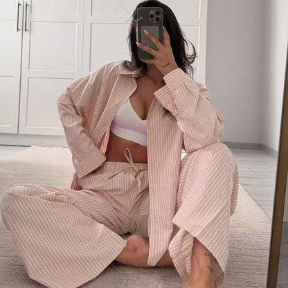 Ownkoti Classic Vertical Stripe Pajama Set - Light Pink - L - image 4