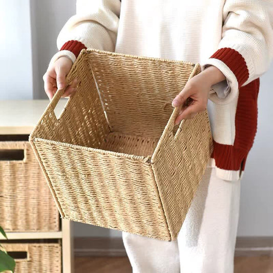 Ownkoti Minimalist Rattan-Style Collapsible Storage Basket - A - Wood - 12.99'' W X 12.99'' L X 14.96'' H - image 0