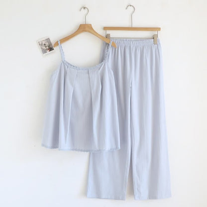 Ownkoti Cotton Jacquard Camisole Pajama Set - Blue - XL - image 1