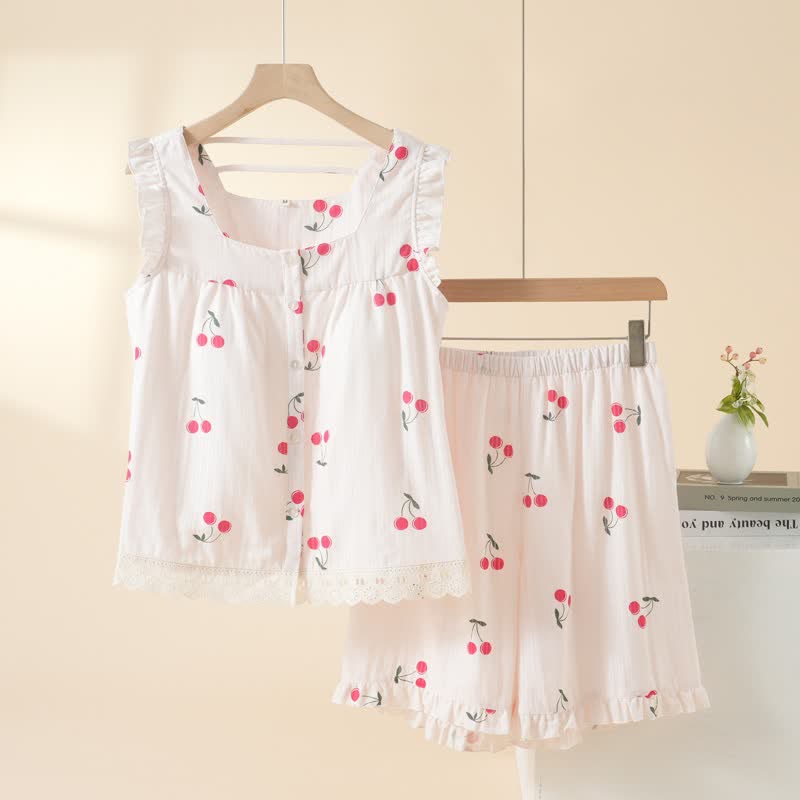 Ownkoti Cherry Cotton Cap Sleeve Pajama Set - Pink - XL - image 1