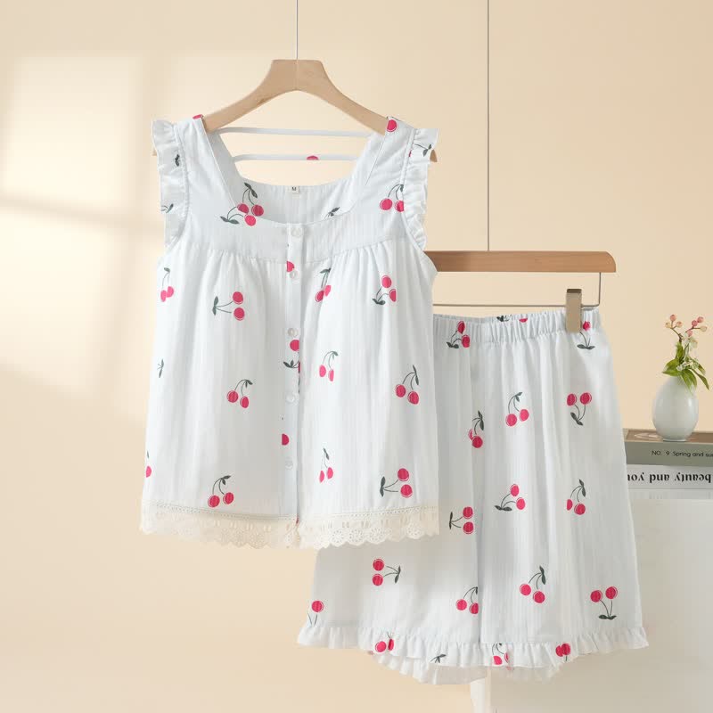 Ownkoti Cherry Cotton Cap Sleeve Pajama Set - Blue - XL - image 6