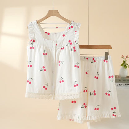 Ownkoti Cherry Cotton Cap Sleeve Pajama Set - White - XL - image 0