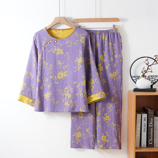 Ownkoti Asian Inspired Floral Cotton Pajama Set - Purple - XXL - image 0
