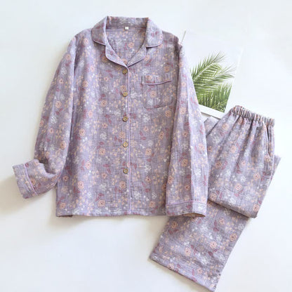 Ownkoti Vintage-Inspired Rose Jacquard Cotton Pajama Set - Purple - XL - image 16
