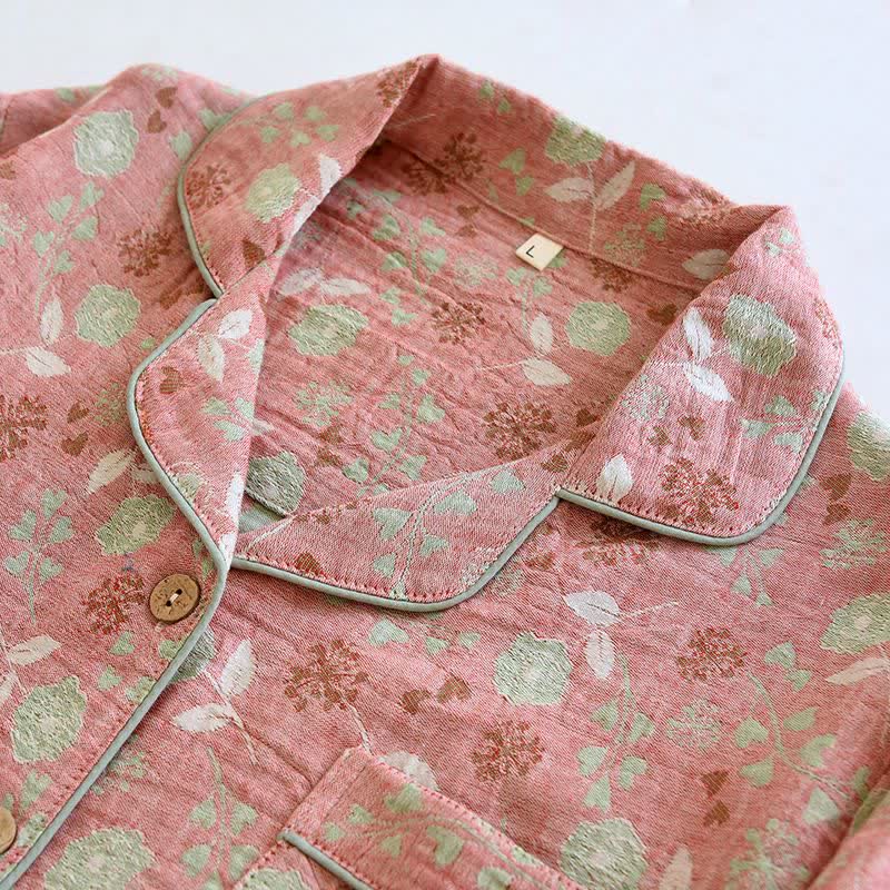 Ownkoti Vintage-Inspired Rose Jacquard Cotton Pajama Set - image 6