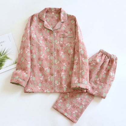 Ownkoti Vintage-Inspired Rose Jacquard Cotton Pajama Set - Pink - XL - image 3