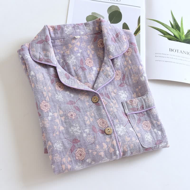 Ownkoti Vintage-Inspired Rose Jacquard Cotton Pajama Set - image 17