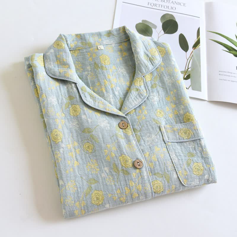 Ownkoti Vintage-Inspired Rose Jacquard Cotton Pajama Set - image 19