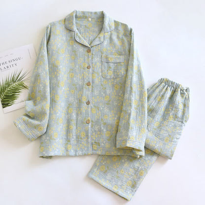 Ownkoti Vintage-Inspired Rose Jacquard Cotton Pajama Set - Green - XL - image 18