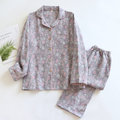 Ownkoti Vintage-Inspired Rose Jacquard Cotton Pajama Set - Gray - XL - image 20