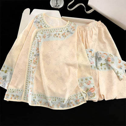 Ownkoti Vintage Hanfu-Inspired Floral Pajama Set - image 4
