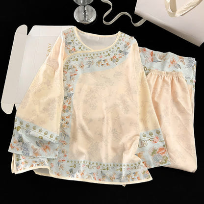 Ownkoti Vintage Hanfu-Inspired Floral Pajama Set - Apricot - XL - image 0