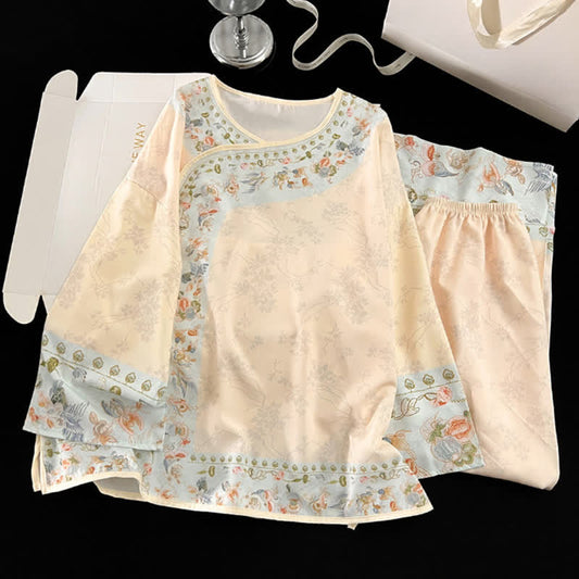 Ownkoti Vintage Hanfu-Inspired Floral Pajama Set - Apricot - XL - image 0
