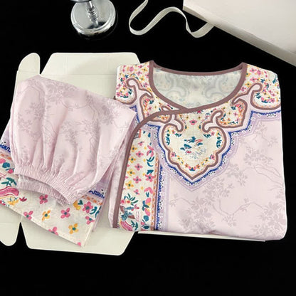 Ownkoti Light Purple Vintage Hanfu-Inspired Floral Pajamas - image 3