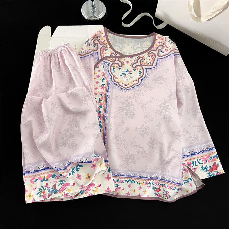 Ownkoti Light Purple Vintage Hanfu-Inspired Floral Pajamas - image 2