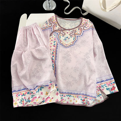 Ownkoti Light Purple Vintage Hanfu-Inspired Floral Pajamas - image 2