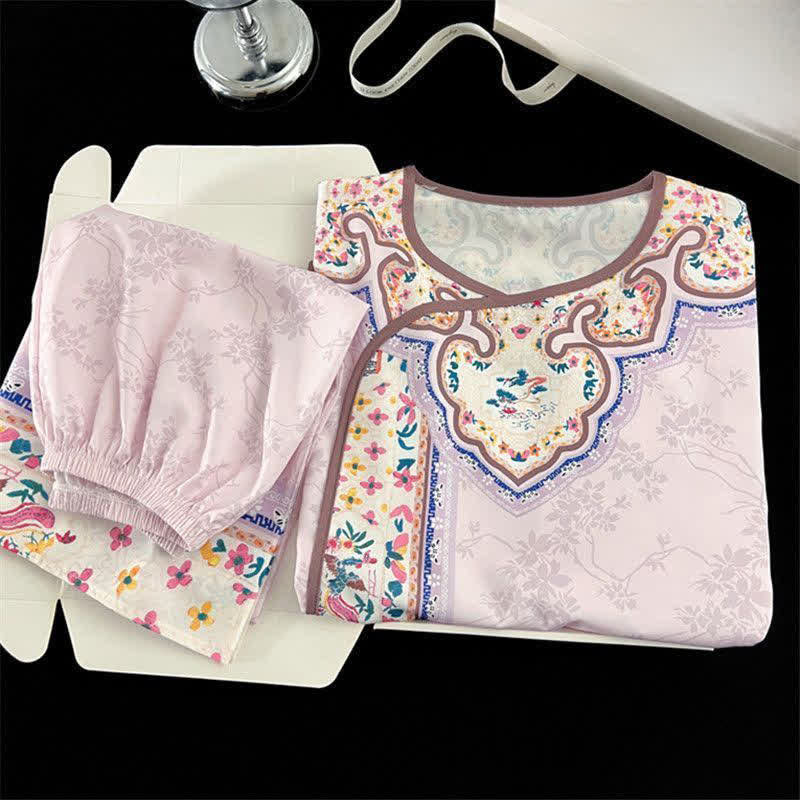 Ownkoti Light Purple Vintage Hanfu-Inspired Floral Pajamas - image 4