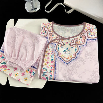 Ownkoti Light Purple Vintage Hanfu-Inspired Floral Pajamas - image 4
