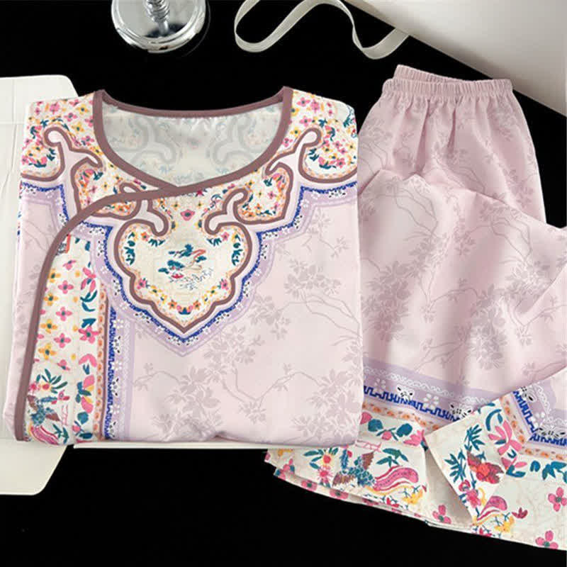 Ownkoti Light Purple Vintage Hanfu-Inspired Floral Pajamas - image 1