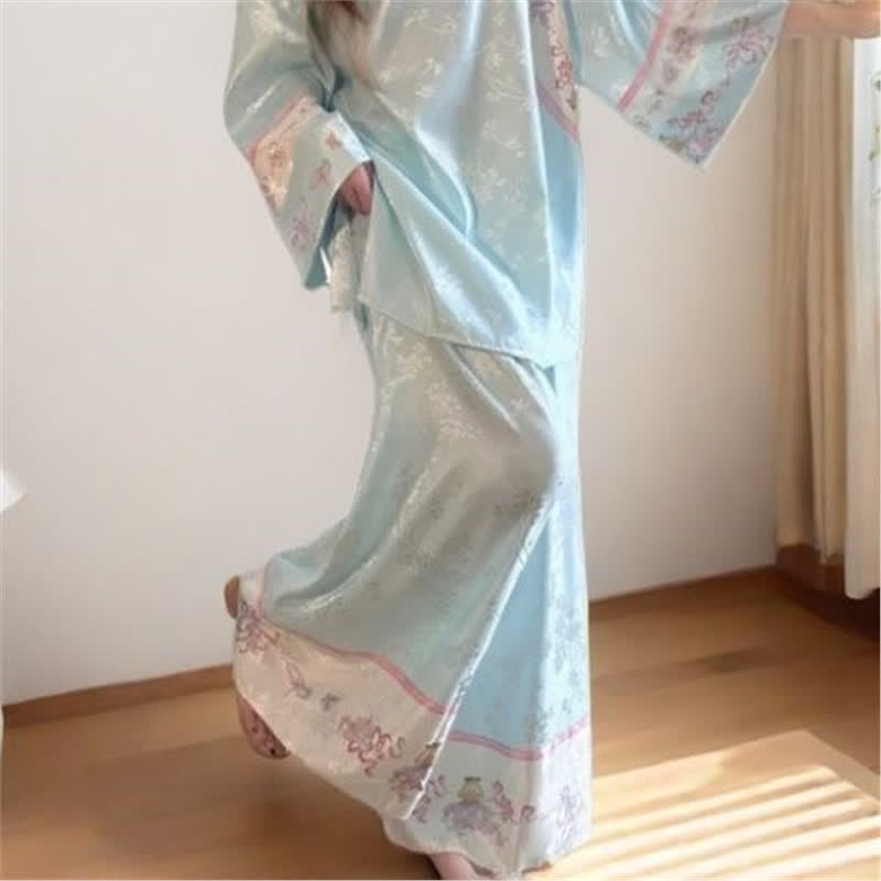 Ownkoti Light Blue Vintage Style Floral Pajamas - image 4