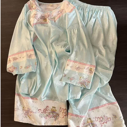 Ownkoti Light Blue Vintage Style Floral Pajamas - image 1