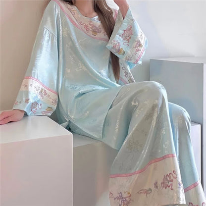 Ownkoti Light Blue Vintage Style Floral Pajamas - image 3