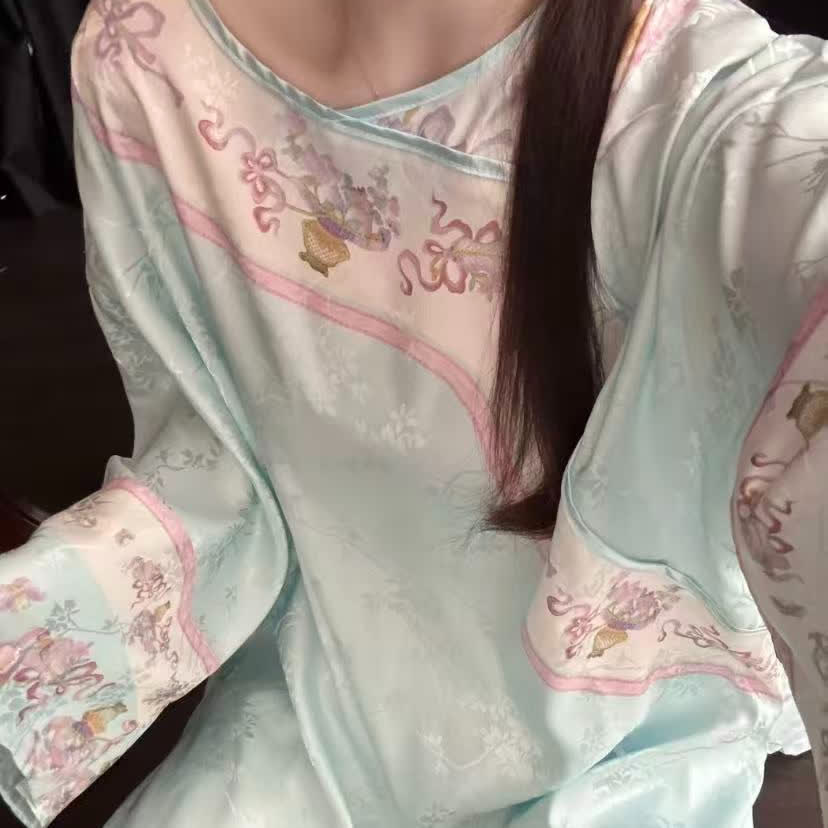 Ownkoti Light Blue Vintage Style Floral Pajamas - image 5