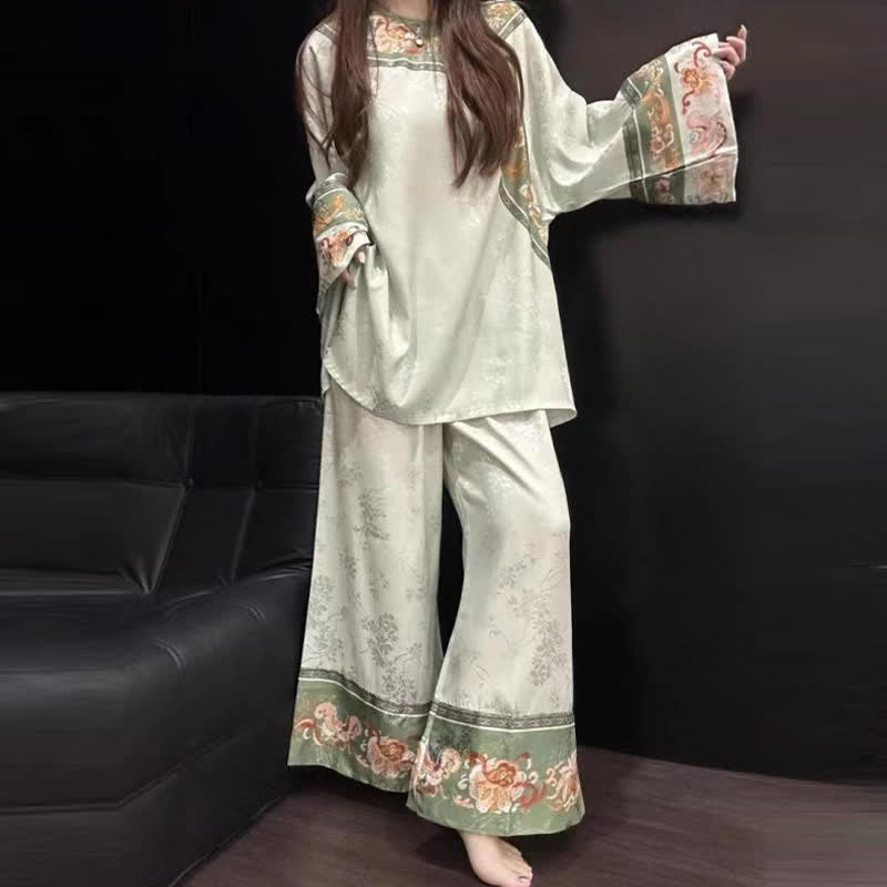 Ownkoti Light Green Vintage Floral Pajama Set - image 2