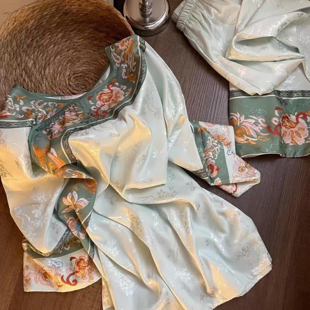 Ownkoti Light Green Vintage Floral Pajama Set - image 4
