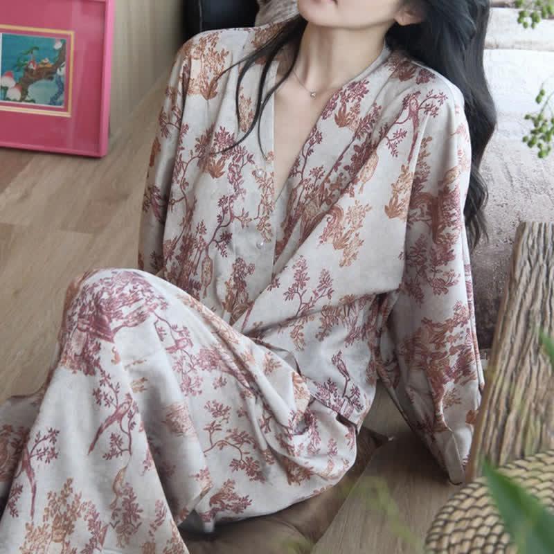 Ownkoti Vintage-Inspired Botanical Print Pajama Set - image 7