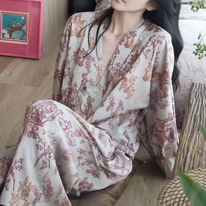 Ownkoti Vintage-Inspired Botanical Print Pajama Set - image 3