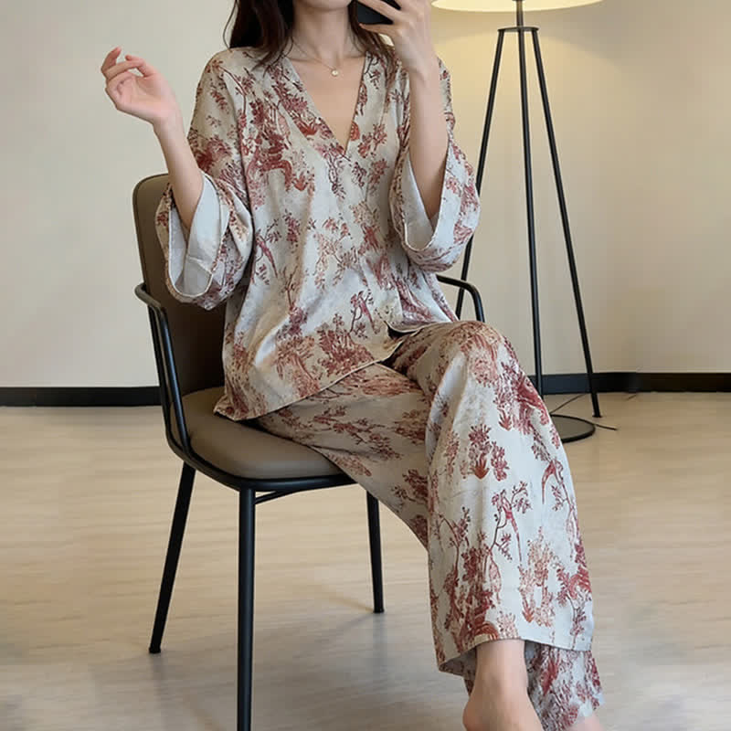 Ownkoti Vintage-Inspired Botanical Print Pajama Set - image 4