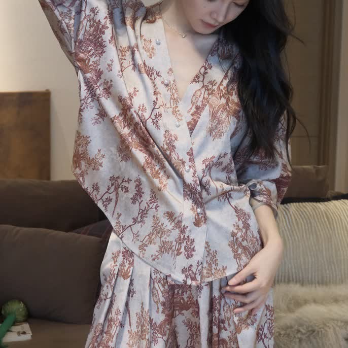 Ownkoti Vintage-Inspired Botanical Print Pajama Set - image 2
