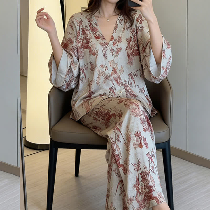Ownkoti Vintage-Inspired Botanical Print Pajama Set - image 5