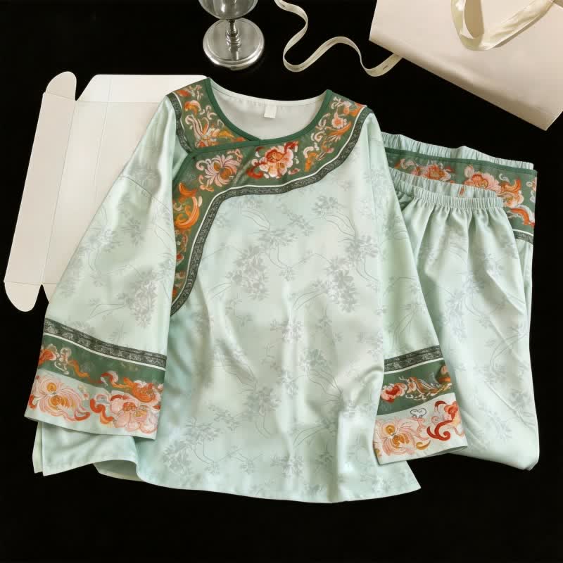Ownkoti Light Green Vintage Floral Pajama Set - Green - XL - image 0