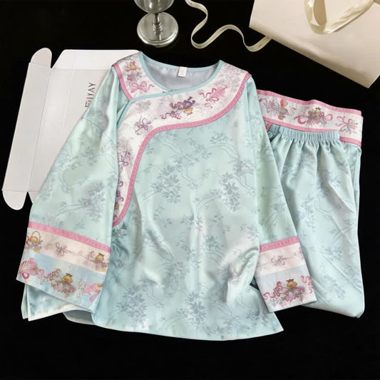 Ownkoti Light Blue Vintage Style Floral Pajamas - Blue - XL - image 0