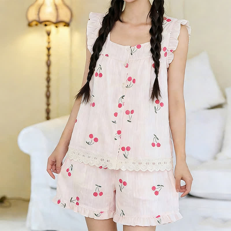 Ownkoti Cherry Cotton Cap Sleeve Pajama Set - image 2