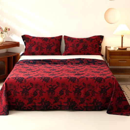 Ownkoti Vintage Floral Cotton Double Gauze Bedspread - Bedspread with 2PCS Pillowcases - King - image 0