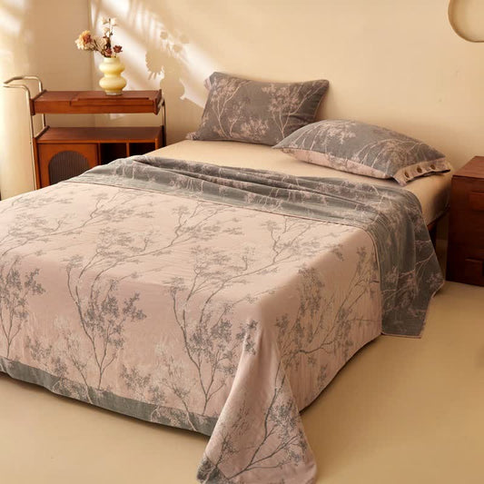 Ownkoti Nature-Inspired Tree Cotton Double Gauze Bedspread - Bedspread with 2PCS Pillowcases - King - image 0