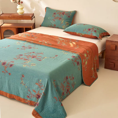Ownkoti Retro Floral Cotton Double Gauze Bedspread - Bedspread with 2PCS Pillowcases - King - image 0