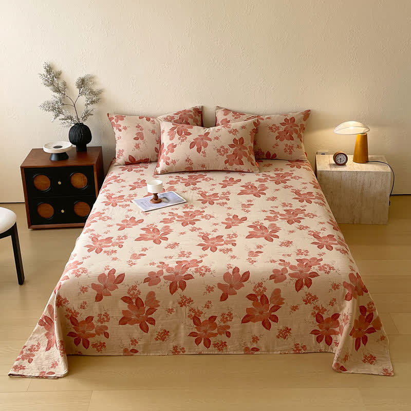 Ownkoti Floral Leaf Cotton Double Gauze Bedspread - Pink - 2PCS Pillowcases - 19" x 29" - image 1