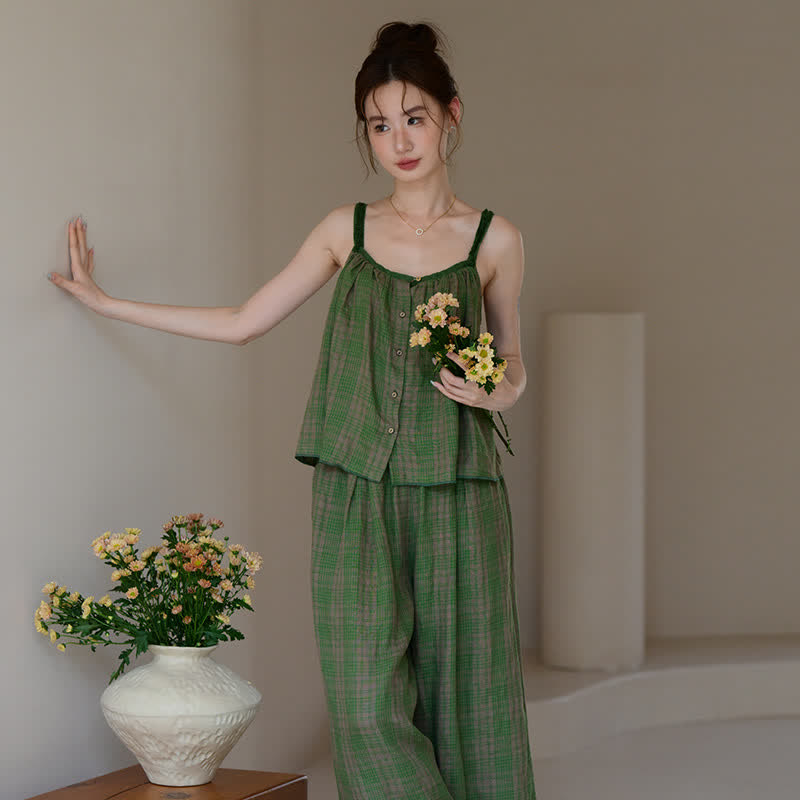 Ownkoti Green Gingham Cami & Pants Pajama Set - image 1