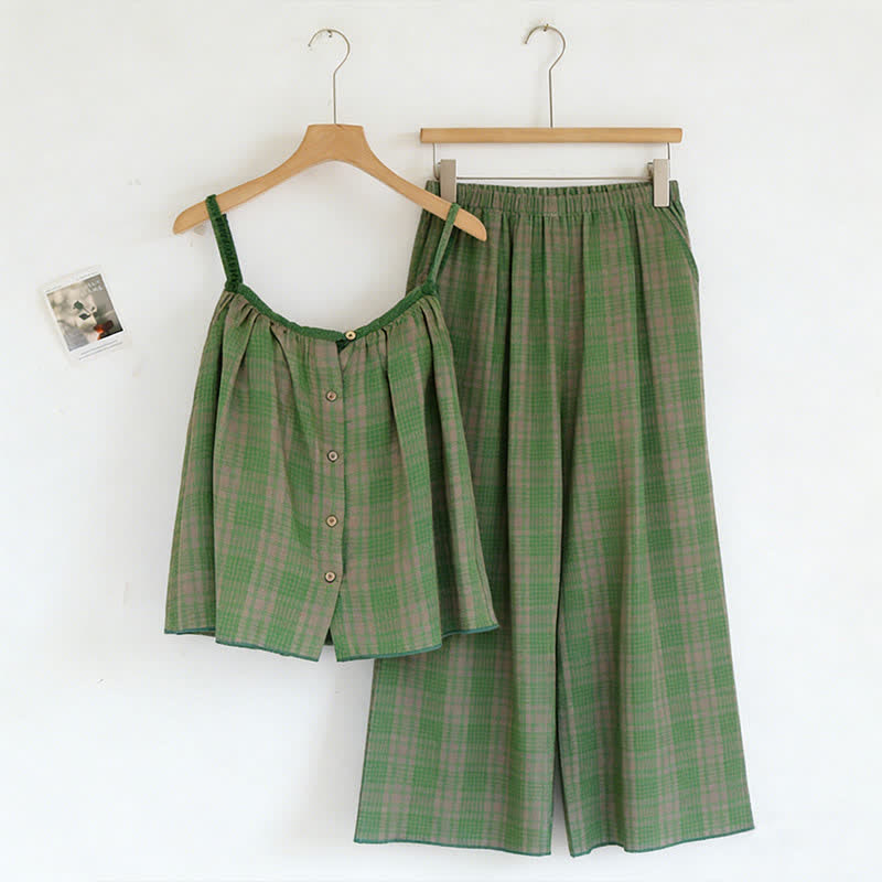 Ownkoti Green Gingham Cami & Pants Pajama Set - Green - XL - image 0