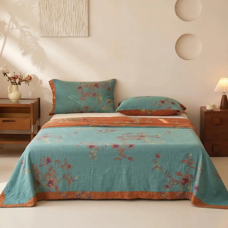 Ownkoti Retro Floral Cotton Double Gauze Bedspread - image 1
