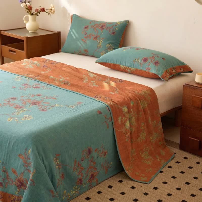 Ownkoti Retro Floral Cotton Double Gauze Bedspread - image 2