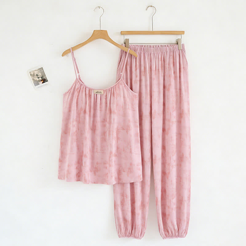 Ownkoti Artistic Watercolor-Inspired Cotton Camisole & Pants Sleepwear - Pink - XXL - image 1
