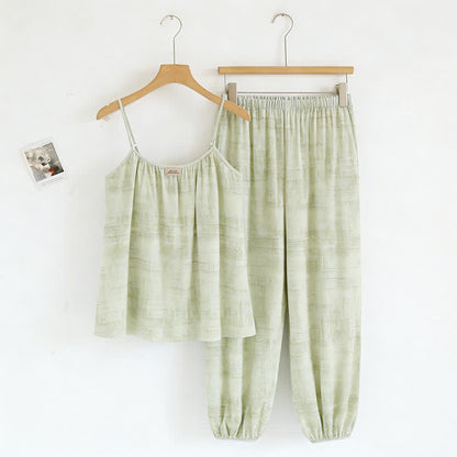 Ownkoti Artistic Watercolor-Inspired Cotton Camisole & Pants Sleepwear - Green - XXL - image 11