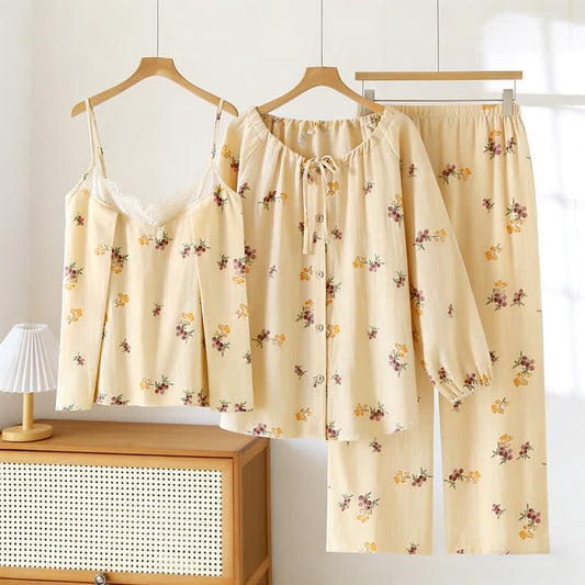 Ownkoti Loquat Print Cotton Pajama Set(3PCS) - Apricot - XL - image 0