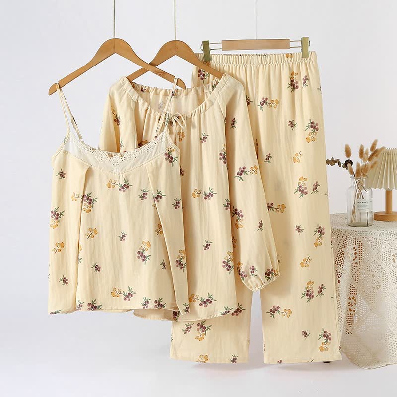 Ownkoti Loquat Print Cotton Pajama Set(3PCS) - image 1